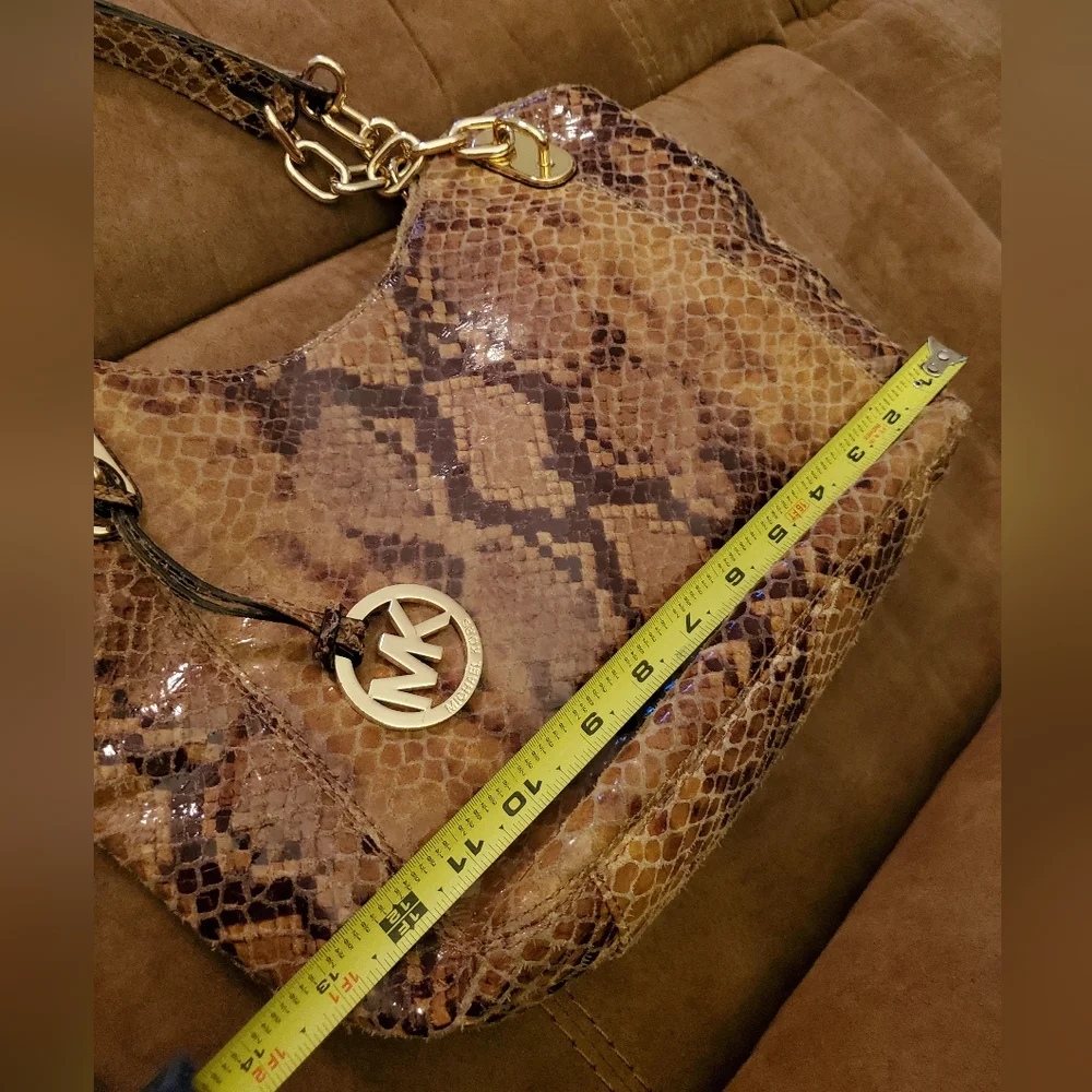 Michael Kors Brown Snake-Print Leather Shoulder Bag